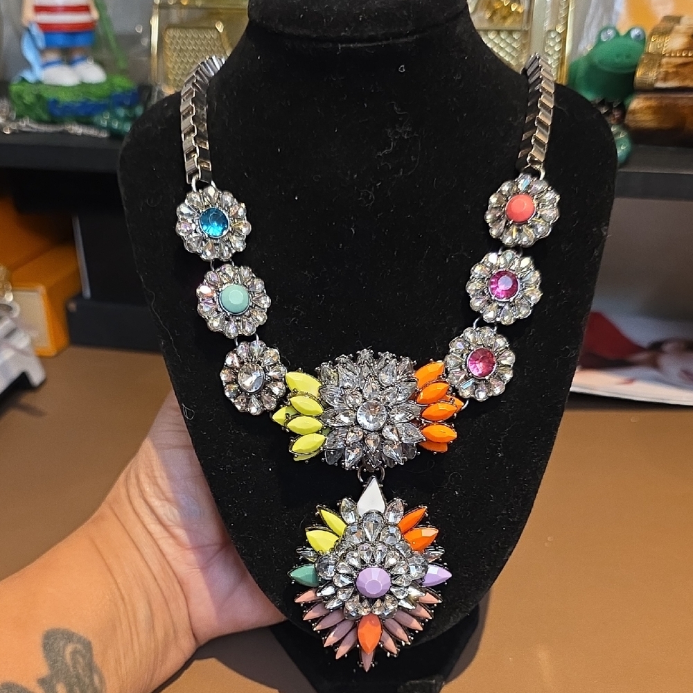 Statement Multicolor Crystal Flower Necklace - Wo… - image 1